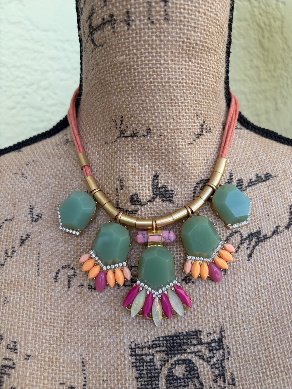J. Crew Green, Pink & Coral Statement Bib Necklace
